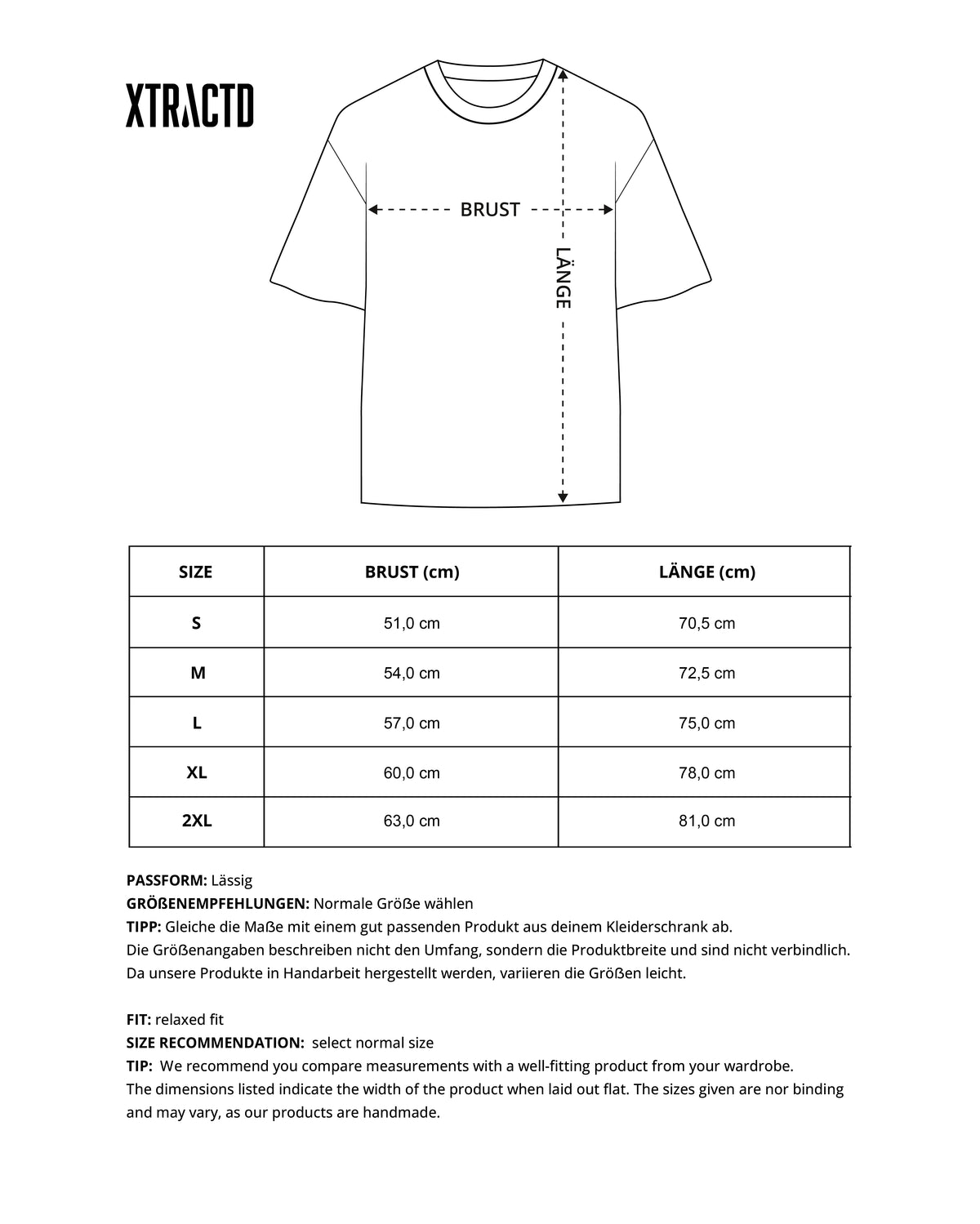 Größentabelle T-Shirt