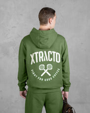 XTRACTD Hoodie 3D Coffee Leaf in Olivgrün – Rückenansicht mit weißem XTRACTD-Print und Stickerei