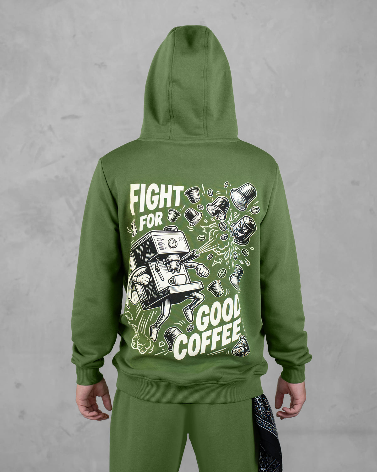 XTRACTD Hoodie Rebellion – Coffee Leaf – Rückenansicht mit großem Print