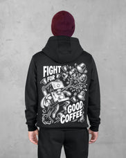 XTRACTD Hoodie Rebellion in Espresso Black – Rückenprint mit Siebträger-Superheld