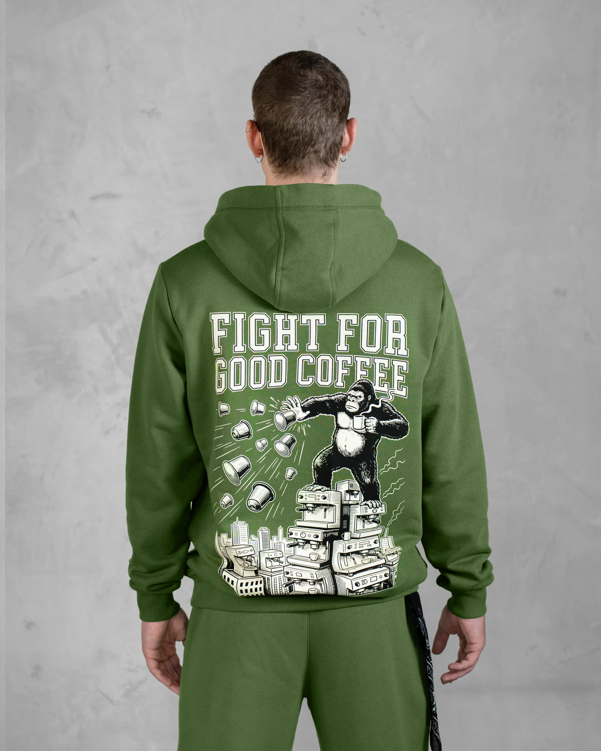 XTRACTD Hoodie Urban Ape – Coffee Leaf – Rückenansicht mit großem Print