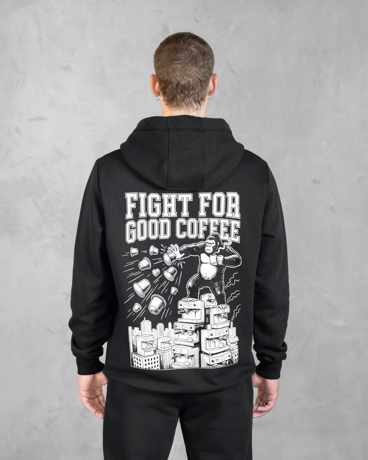 XTRACTD Hoodie Urban Ape – Espresso Black – Rückenansicht mit großem Print