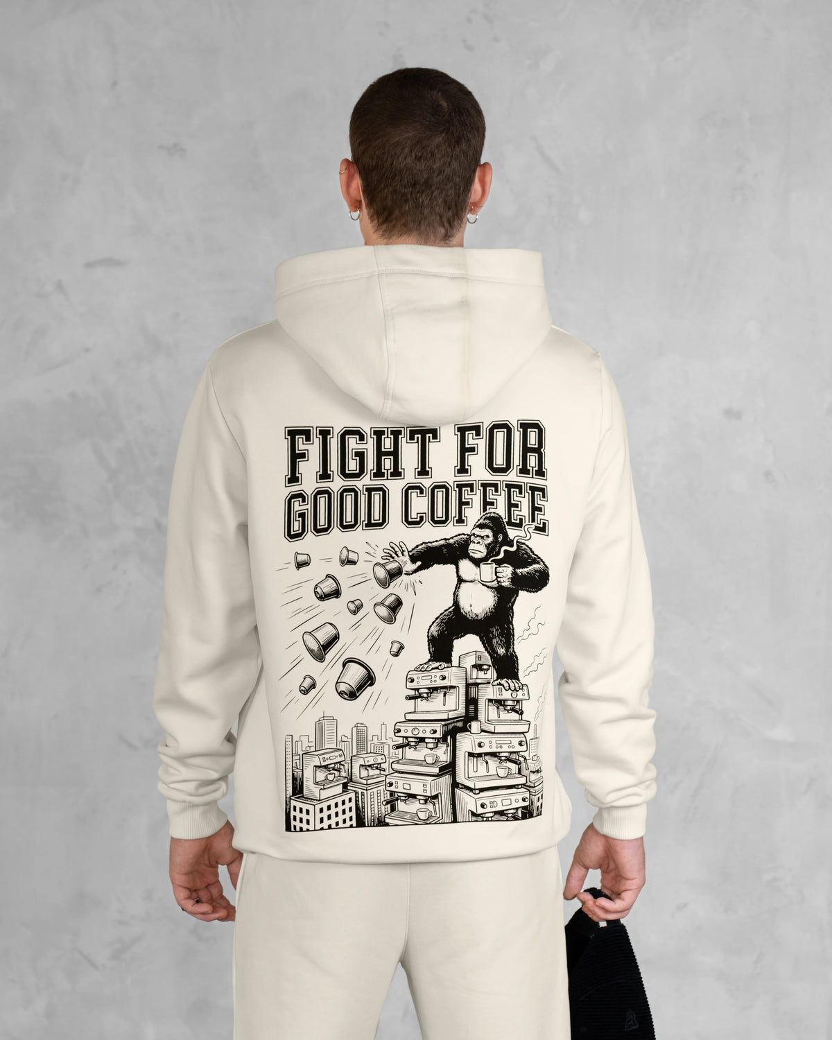 XTRACTD Hoodie Urban Ape – Oat Milk – Rückenansicht mit großem Print